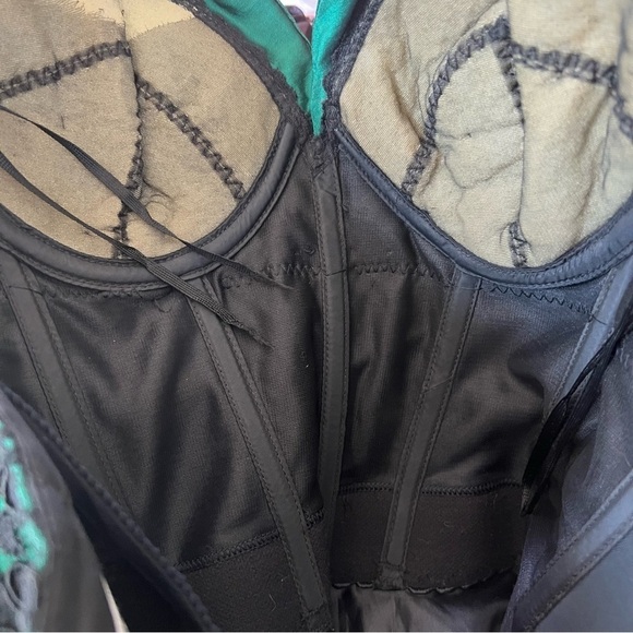 Vintage Sam Carlin Lace Overlay Strapless Dress Green Black Size 10 - Picture 11 of 14